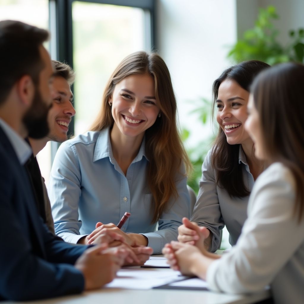 Equipo de profesionales discutiendo estrategias de negocio